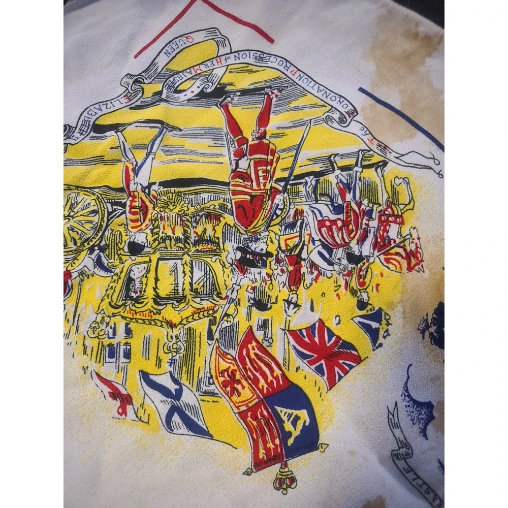 Vintage 1953 Queen Elizabeth II Coronation Souvenir Scarf British Royalty 26x26